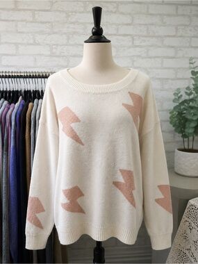 Miracle Cream Sweater with Blush Pink Lightning Accents